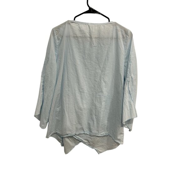 Asymmetrical Hem Dragonfly Embroidery Button-Front Top Sz L Boho Artisan - Picture 2 of 9